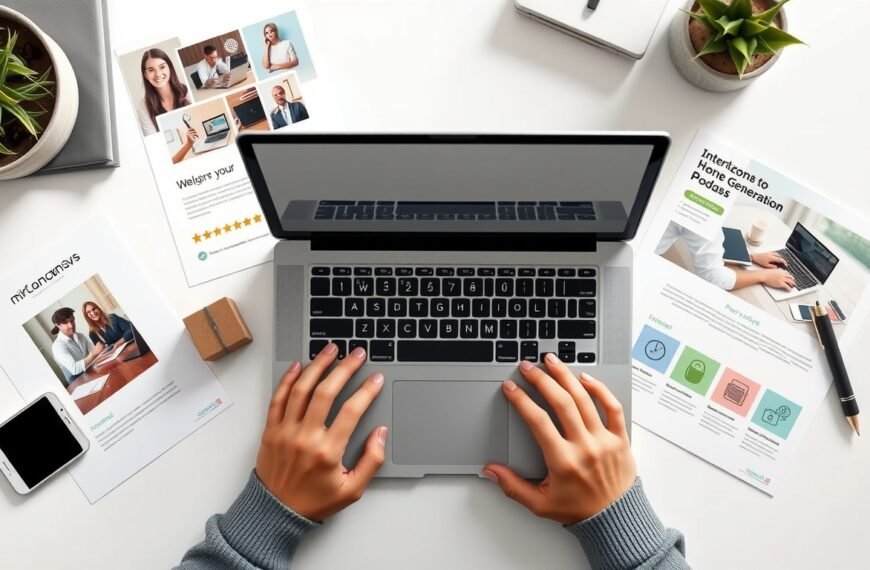 미리캔버스 수익 - flat lay of laptop and design templates on white desk, Miricanvas income generation concept, overhead view