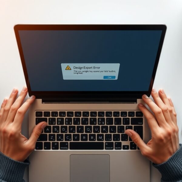 미리캔버스 PNG 다운로드 안됨 해결 - flat lay of laptop screen showing design export error on Miricanvas, PNG download troubleshooting concept, overhead view
