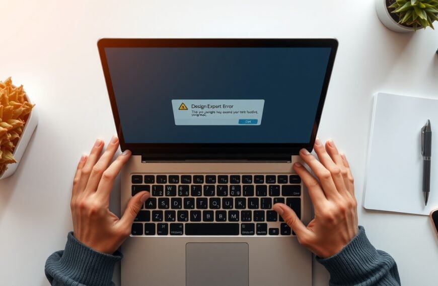 미리캔버스 PNG 다운로드 안됨 해결 - flat lay of laptop screen showing design export error on Miricanvas, PNG download troubleshooting concept, overhead view