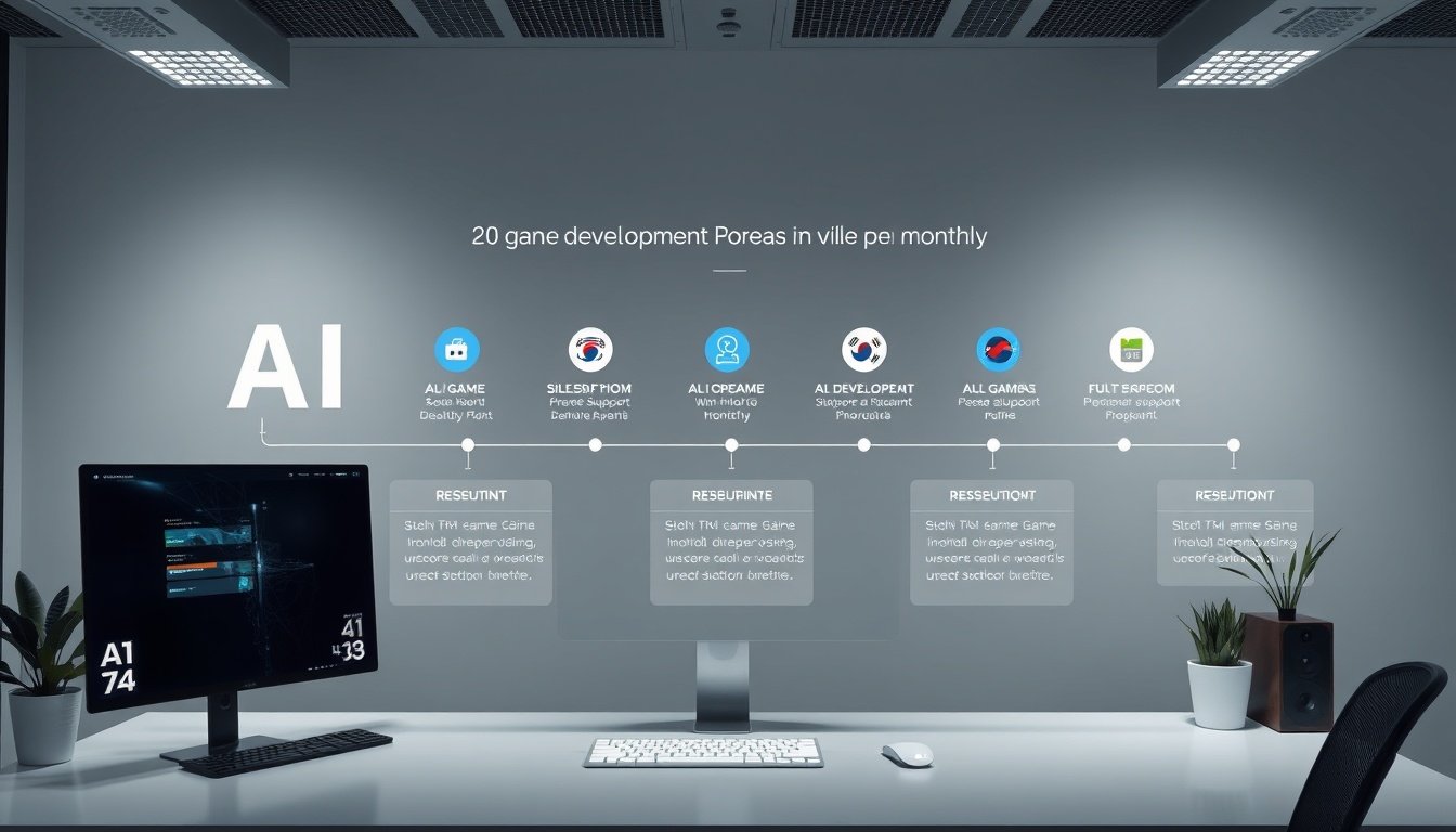 Infographic showing AI game development career path and monthly stipend support program in Korea