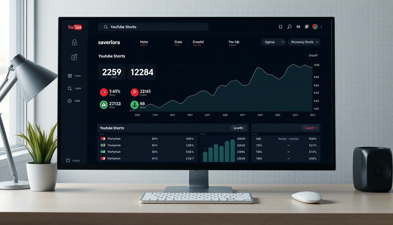 Digital revenue analytics dashboard showing YouTube Shorts monetization statistics and growth chart