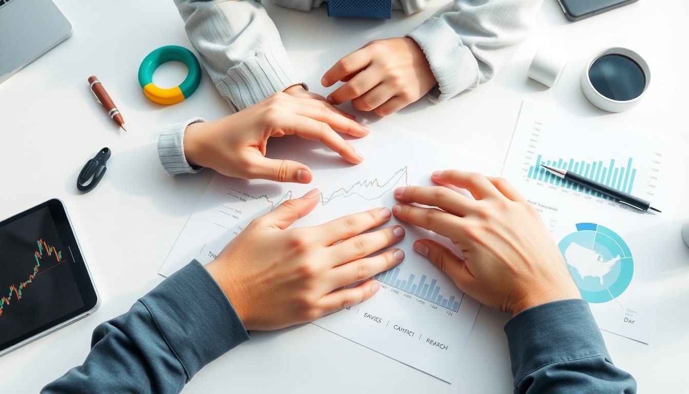 아리바이오주가 - flat lay of stock market chart and pharmaceutical research documents on white desk, aribio stock analysis concept