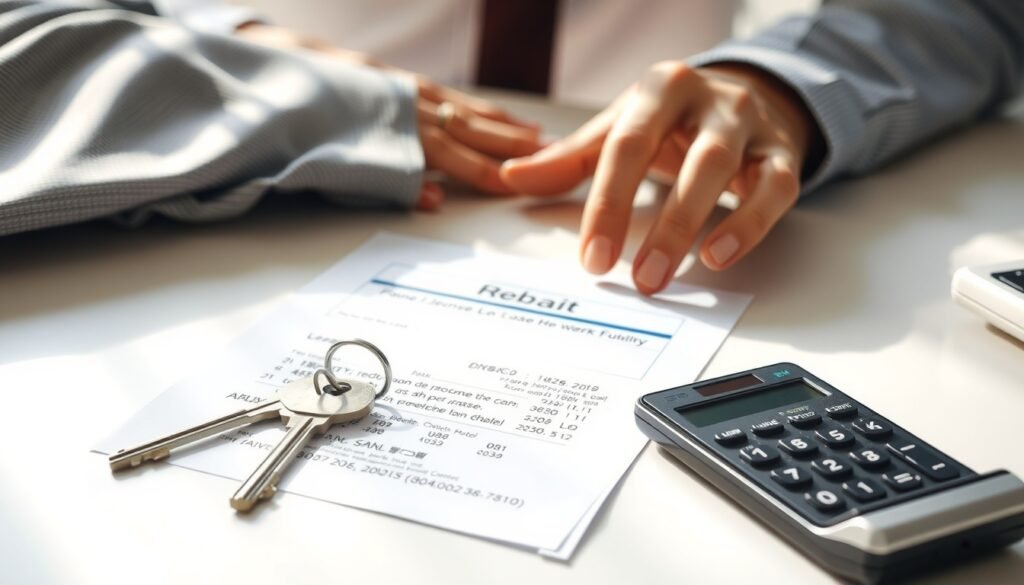 전세 대출 - flat lay of house key, loan documents, and calculator on white desk, Korea jeonse loan concept