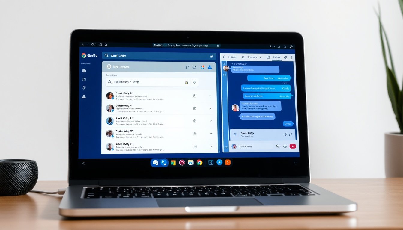 Perplexity AI vs ChatGPT comparison on a laptop screen with search results and chat interface side by side