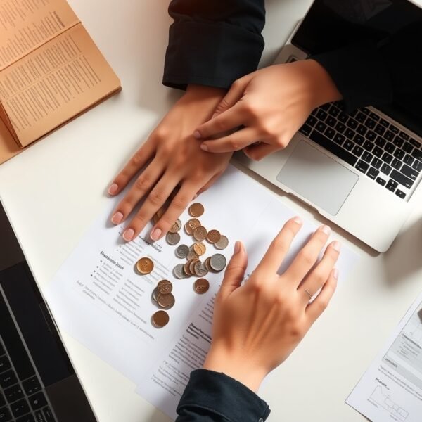 청년 창업 지원금 지원금 - flat lay of business plan documents, coins, and laptop on white desk, Korean youth startup support fund concept