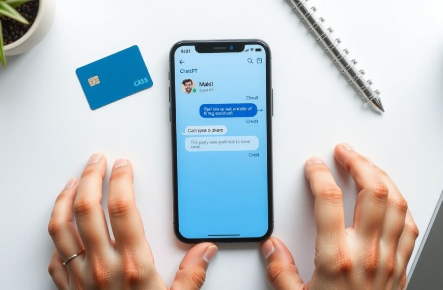 구글 챗gpt 해지 - flat lay of smartphone showing ChatGPT app interface and credit card on white desk, ChatGPT subscription cancellation concept