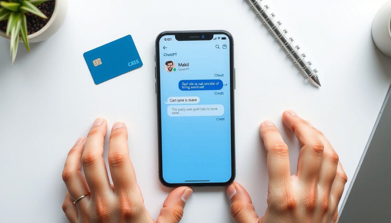 구글 챗gpt 해지 - flat lay of smartphone showing ChatGPT app interface and credit card on white desk, ChatGPT subscription cancellation concept