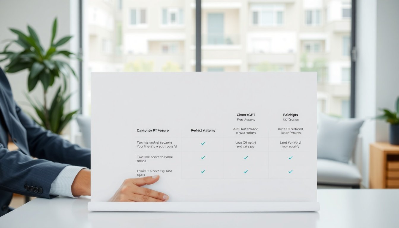 무료챗gpt GPT - comparison chart of ChatGPT free vs paid plan features, flat lay product shot on desk