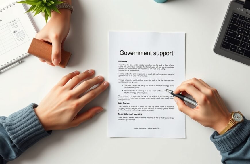 MXL2006 - flat lay of government support document and pen on white desk, MXL2006 policy concept