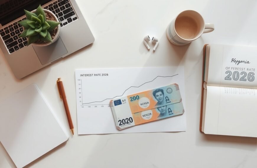금리 전망 - flat lay of Korean won banknotes and interest rate chart on white desk, 2026 interest rate forecast concept