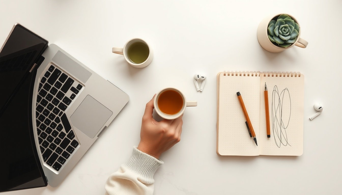 사이드 프로젝트 - Korean male professional upper body shot with face visible, working on laptop at home desk, side project income building
