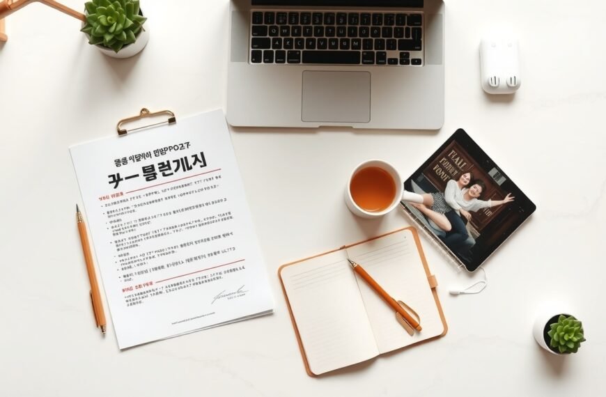 자녀장려금 - flat lay of Korean government support document and family photo on white desk, child tax credit concept