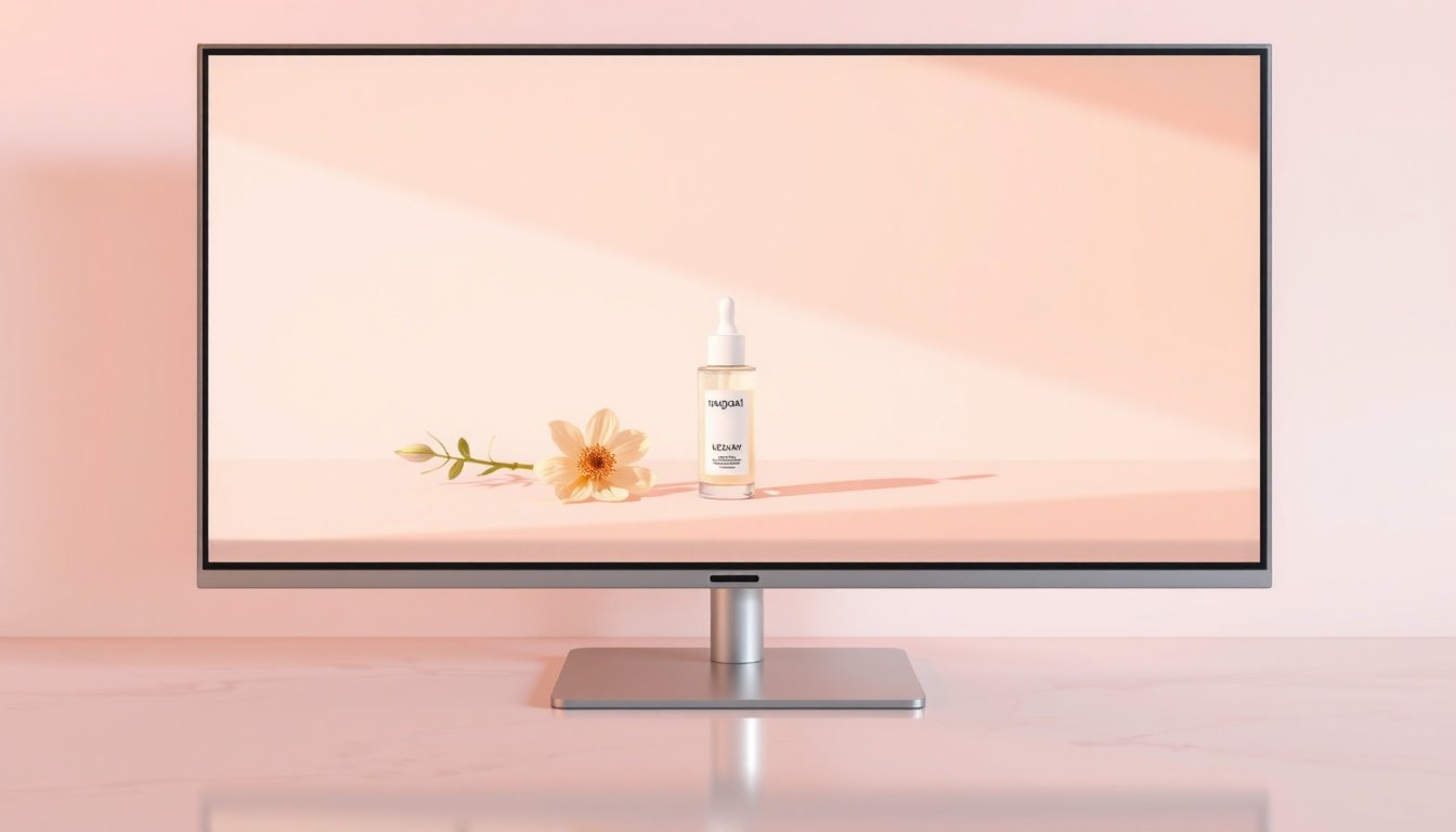유튜브 썸네일 - flat lay of YouTube thumbnail design examples on a monitor screen, vibrant colors with high CTR concept