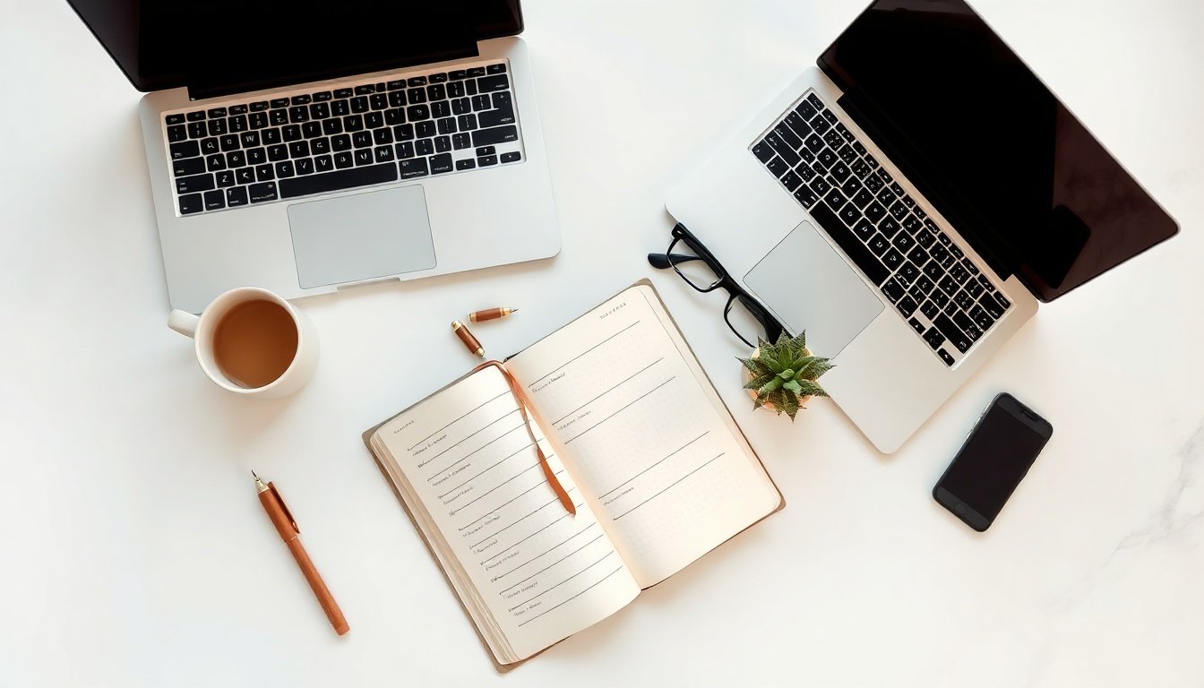 사업자 등록 - flat lay of business registration documents, laptop and pen on white desk, Korean business startup concept