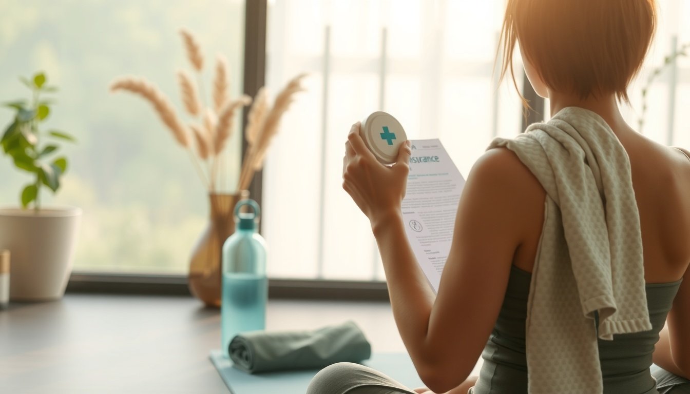 건강보험료 - Korean person upper body shot with face visible, checking health insurance documents at home desk, natural hands