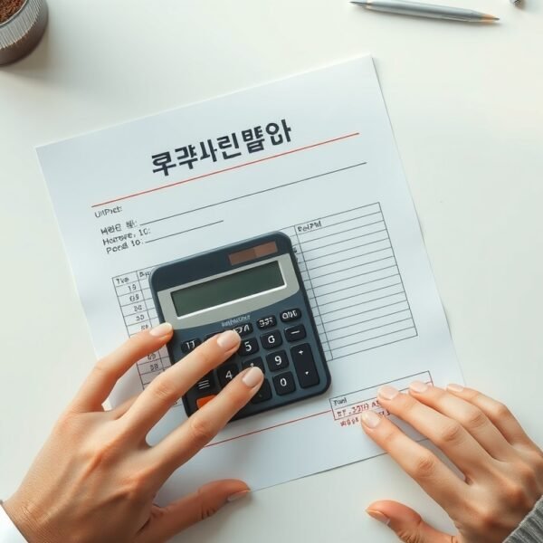국민연금 - flat lay of pension savings document and calculator on white desk, national pension Korea concept