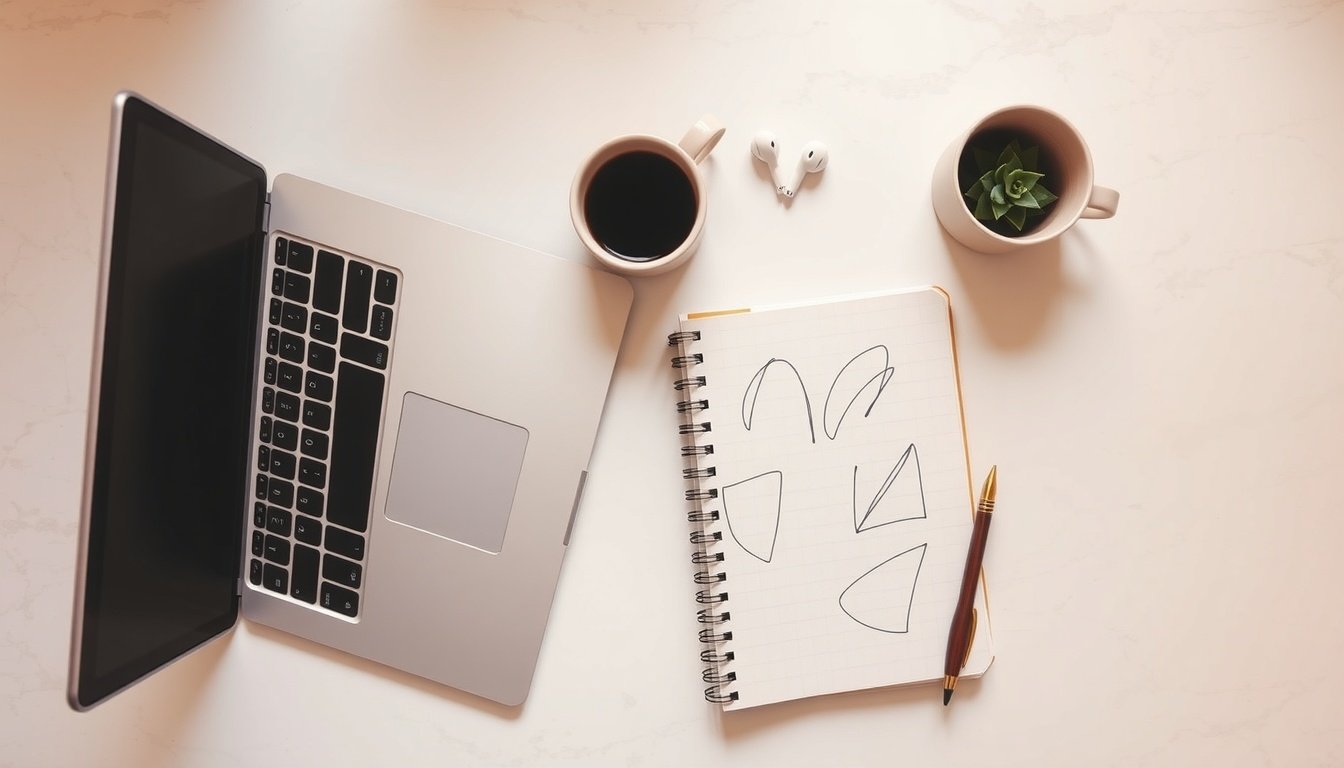 사이드 프로젝트 - flat lay of notebook laptop and smartphone on white desk, side project income strategy concept for Korean workers