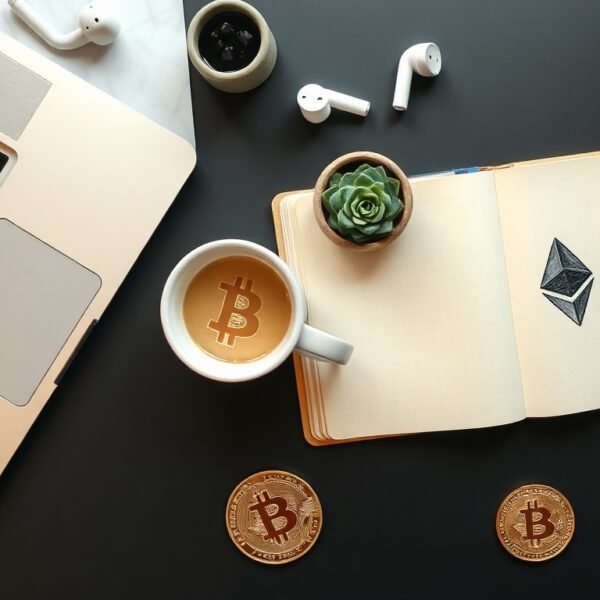 가상화폐 - flat lay of cryptocurrency coins bitcoin and ethereum on dark background with trading chart, digital investment concept