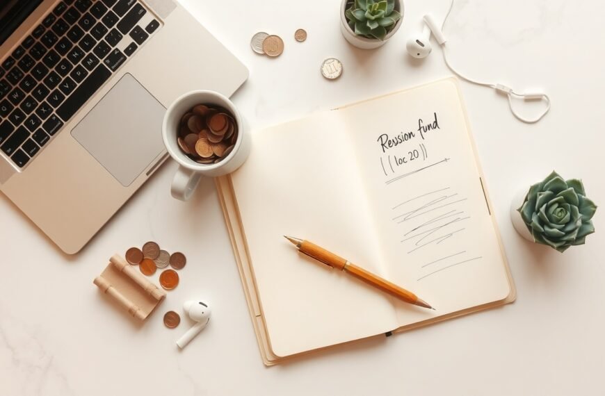 연금 투자 - flat lay of retirement savings concept with coins, notebook, and pension fund documents on white desk