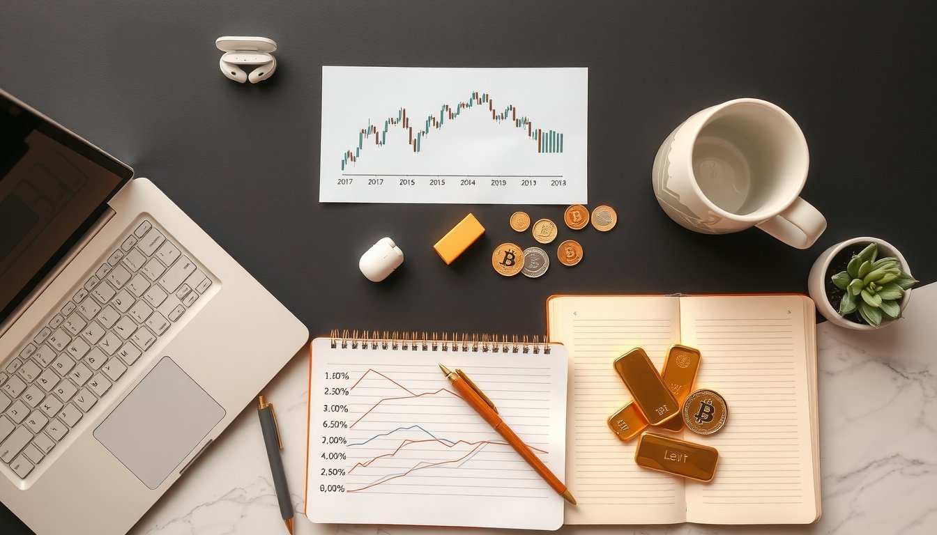 금 투자 - flat lay of gold bars and coins on dark background with investment chart, gold investment concept 2026