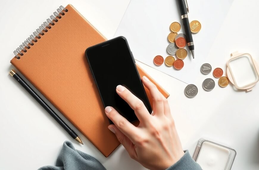 N잡러 - flat lay of smartphone, notebook, and coins on white desk, N-jobber side hustle income concept