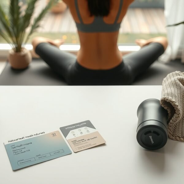 건강보험료 - flat lay of Korean national health insurance card and documents on white desk, health insurance premium support concept
