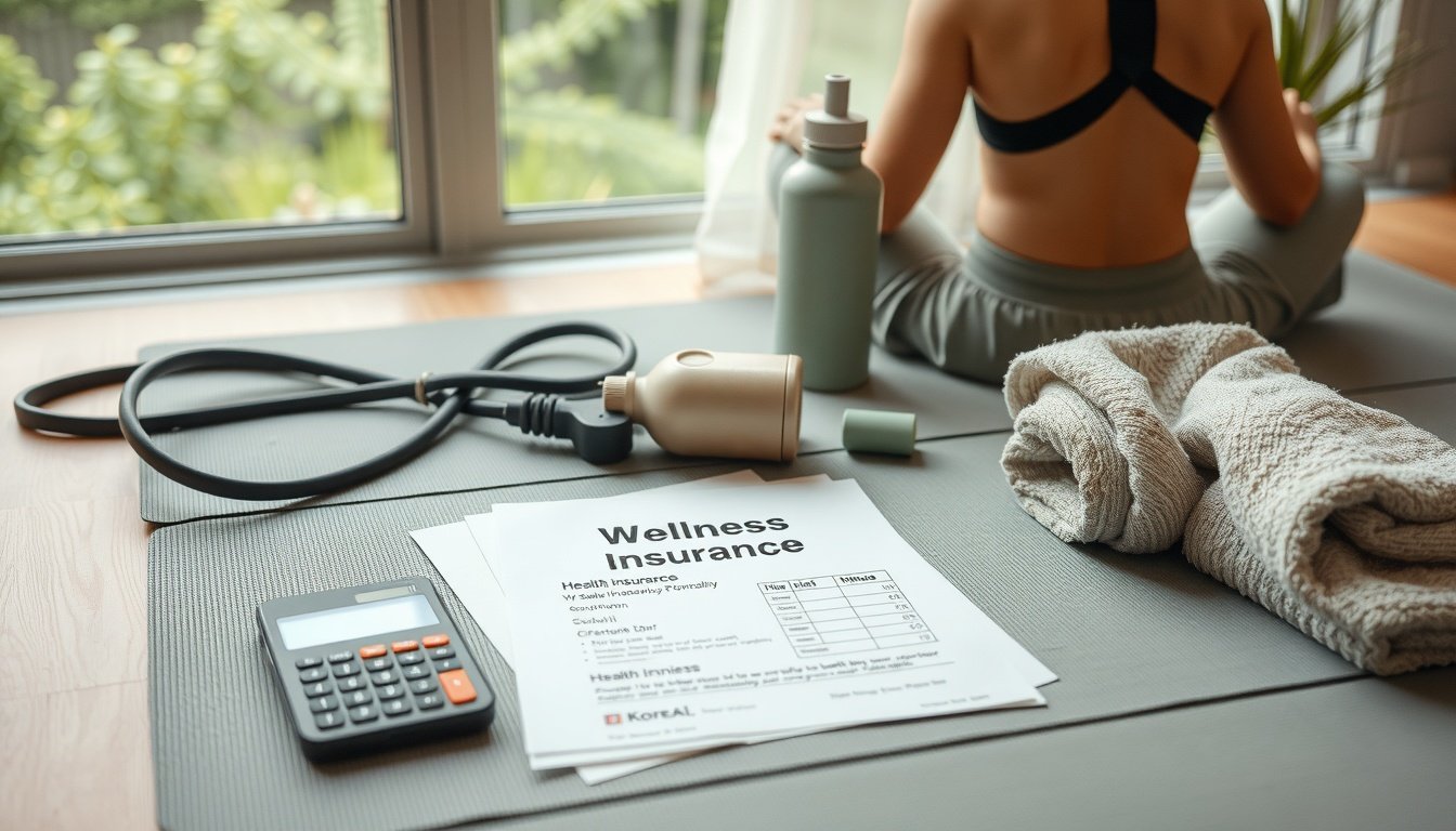 건강보험료 - flat lay of Korean health insurance documents, calculator, and smartphone showing refund inquiry page on wooden desk, health insurance refund 2026
