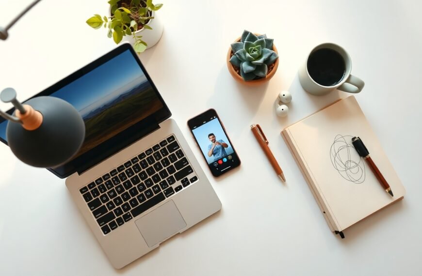 줌회의 - flat lay of laptop and smartphone on white desk showing zoom meeting interface, online video conference concept