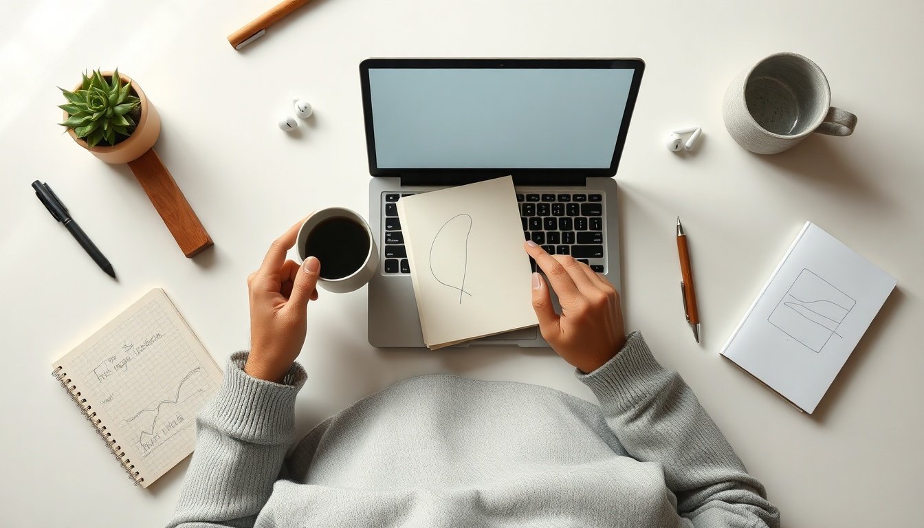 버츄얼리깅 - Korean male entrepreneur upper body shot with face visible, reviewing government support application documents at office desk, natural hands, digital content startup concept