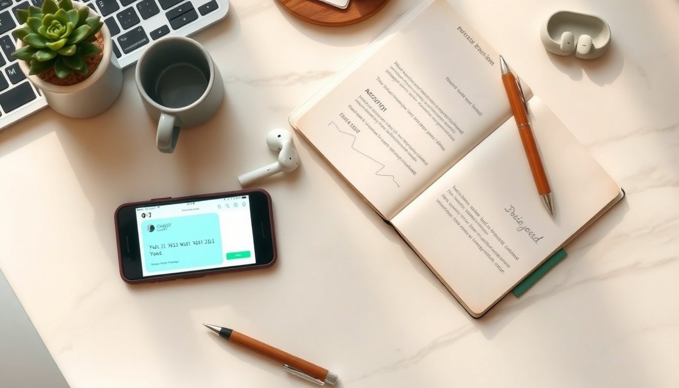 chatgpt 환불 - flat lay of smartphone showing ChatGPT app with credit card and refund document on white desk, ChatGPT refund concept