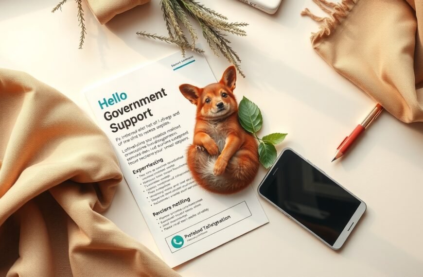 모두모여체험단 - flat lay of government support program brochure and smartphone on white desk, Modoumoyeo experience group application concept