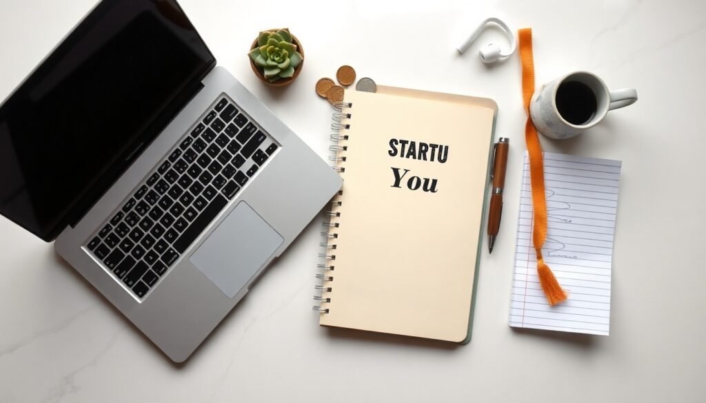 청년 창업 지원금 지원금 - flat lay of startup business plan documents, coins and laptop on white desk, youth startup support fund concept