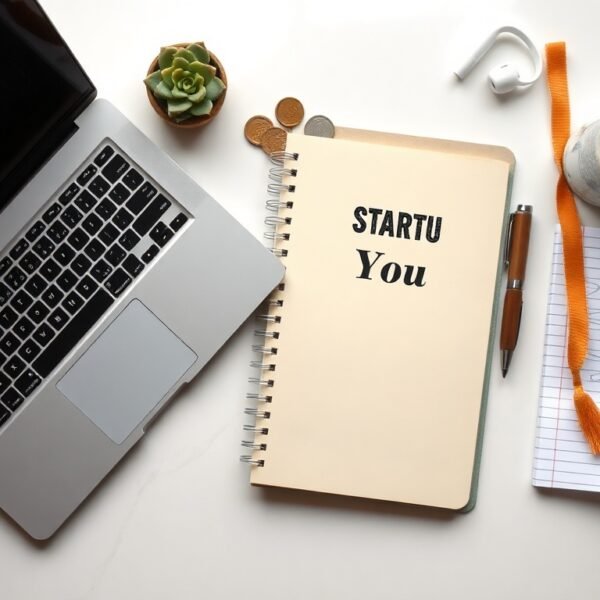 청년 창업 지원금 지원금 - flat lay of startup business plan documents, coins and laptop on white desk, youth startup support fund concept