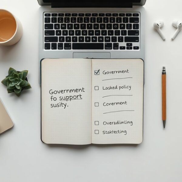 MXL2006 - flat lay of government support documents and pen on white desk, MXL2006 policy guide concept