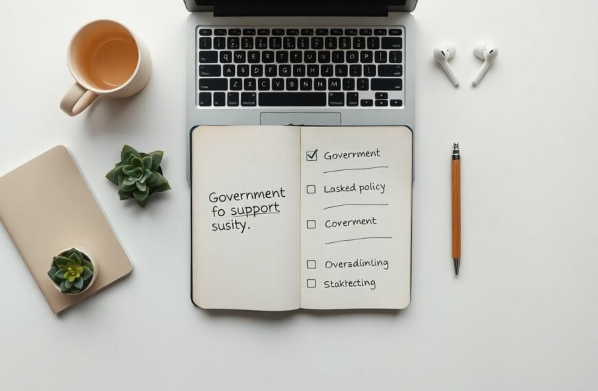 MXL2006 - flat lay of government support documents and pen on white desk, MXL2006 policy guide concept