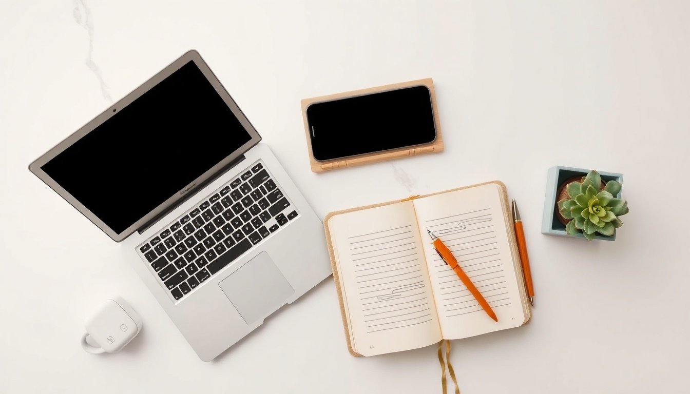 자동 수익 시스템 - flat lay of laptop, smartphone, and passive income concept notebook on white desk with coffee cup, automatic income system