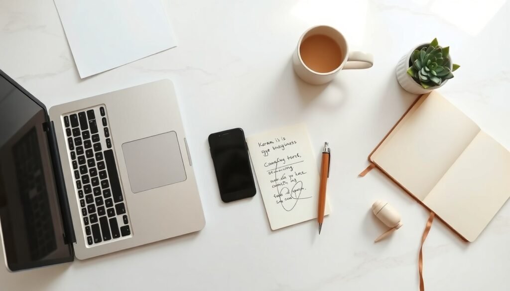 소상공인 지원금 지원금 - flat lay of Korean small business support documents and smartphone on white desk, government subsidy concept