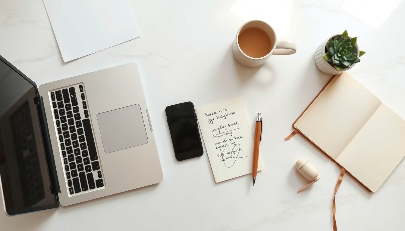 소상공인 지원금 지원금 - flat lay of Korean small business support documents and smartphone on white desk, government subsidy concept
