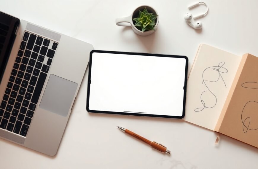 어도비 파이어플라이 무료 - flat lay of tablet showing Adobe Firefly AI image generation interface on white desk with stylus pen, Adobe Firefly free plan concept