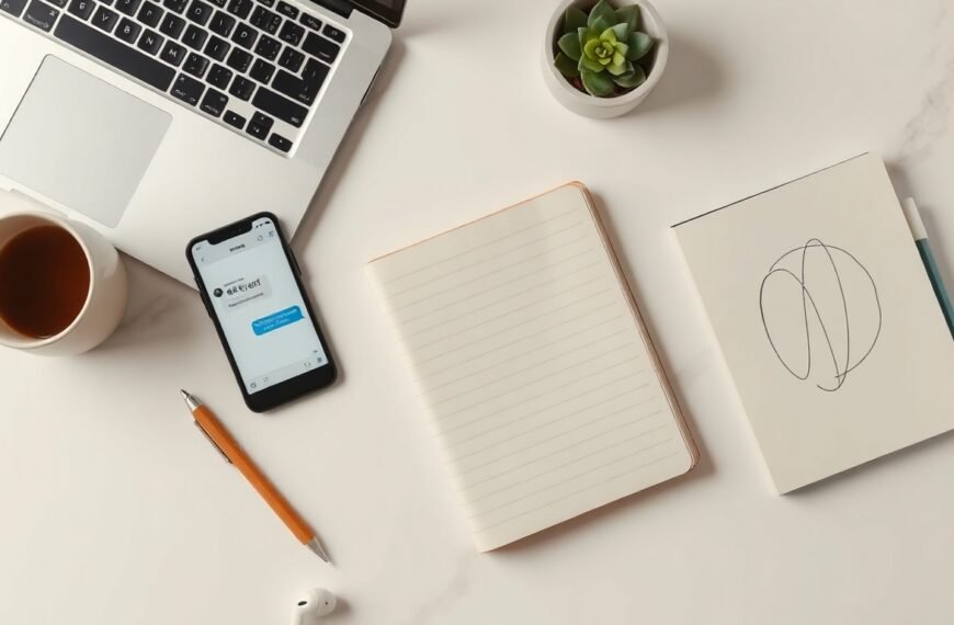 무료 챗gpt 한국어 - flat lay of smartphone showing ChatGPT interface in Korean on white desk with notebook and pen, AI technology concept