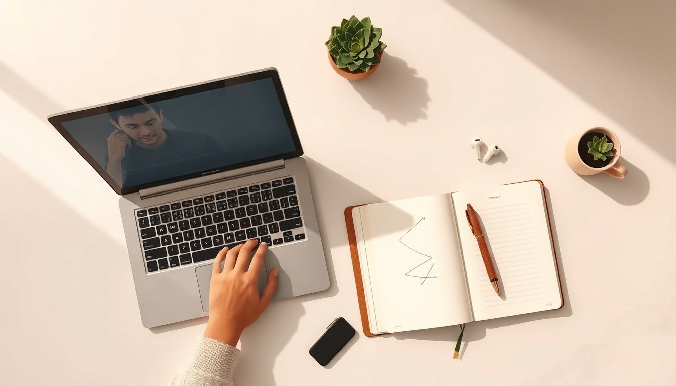 유튜브수익계산기 - Korean male content creator upper body shot with face visible, sitting at desk with dual monitors showing youtube studio analytics, natural hands on keyboard