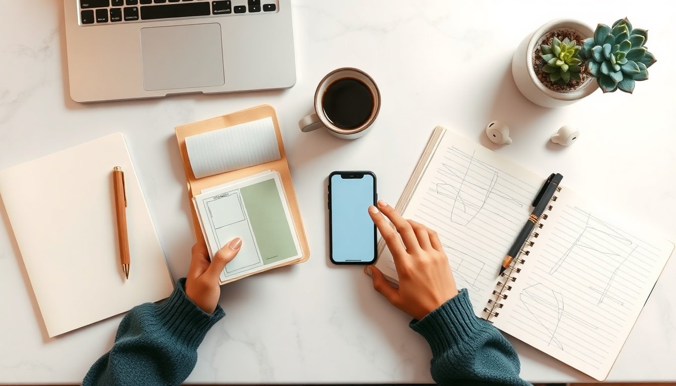 스레드 수익화 방법 - Korean woman upper body shot with face visible, smiling while typing on smartphone, Threads app on screen, natural hands, bright home office background