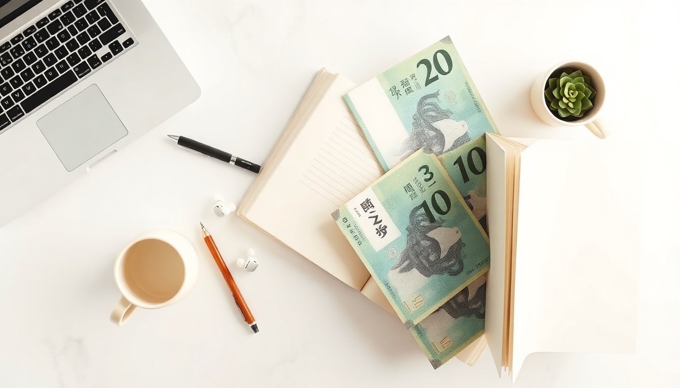 타우바우 - flat lay of government support documents and Korean won bills on white desk, taobao government subsidy concept