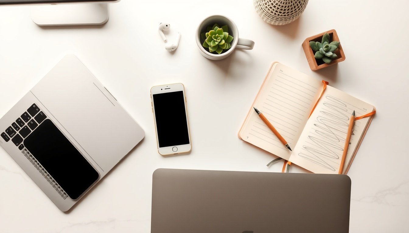 부업 추천 - flat lay of smartphone, laptop, notebook and cash on white desk, side income and extra money concept 2026
