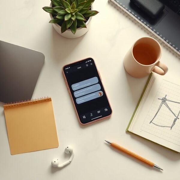 무료챗GPT 디지털노마드 업무 자동화 방법 - flat lay of laptop and smartphone on white desk showing ChatGPT interface, digital nomad work automation concept