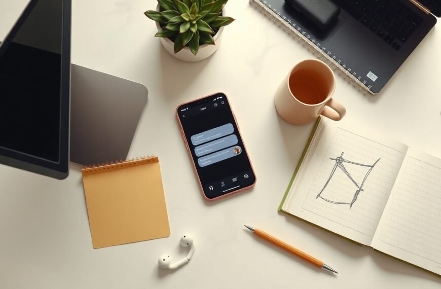 무료챗GPT 디지털노마드 업무 자동화 방법 - flat lay of laptop and smartphone on white desk showing ChatGPT interface, digital nomad work automation concept