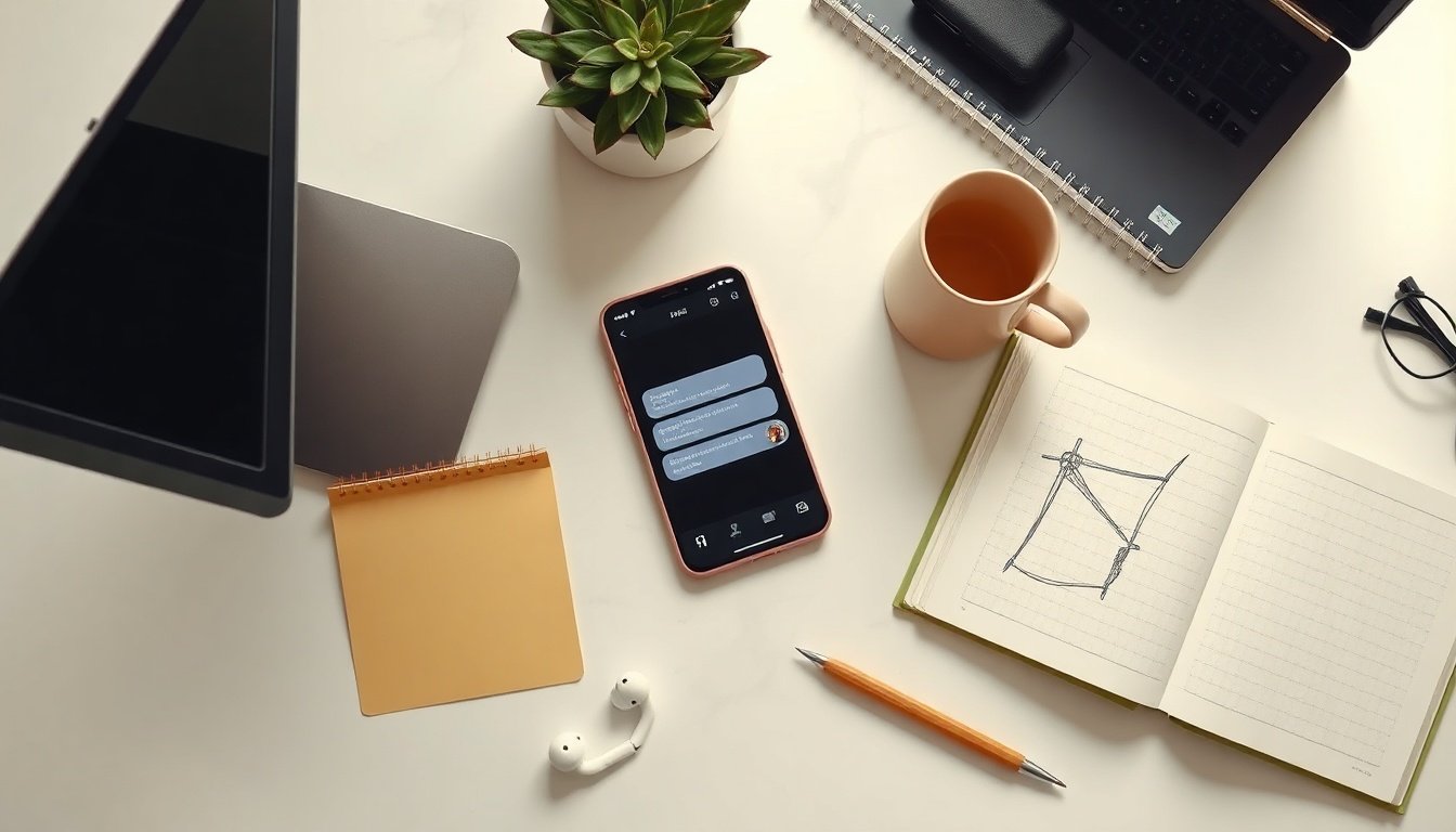 무료챗GPT 디지털노마드 업무 자동화 방법 - flat lay of laptop and smartphone on white desk showing ChatGPT interface, digital nomad work automation concept