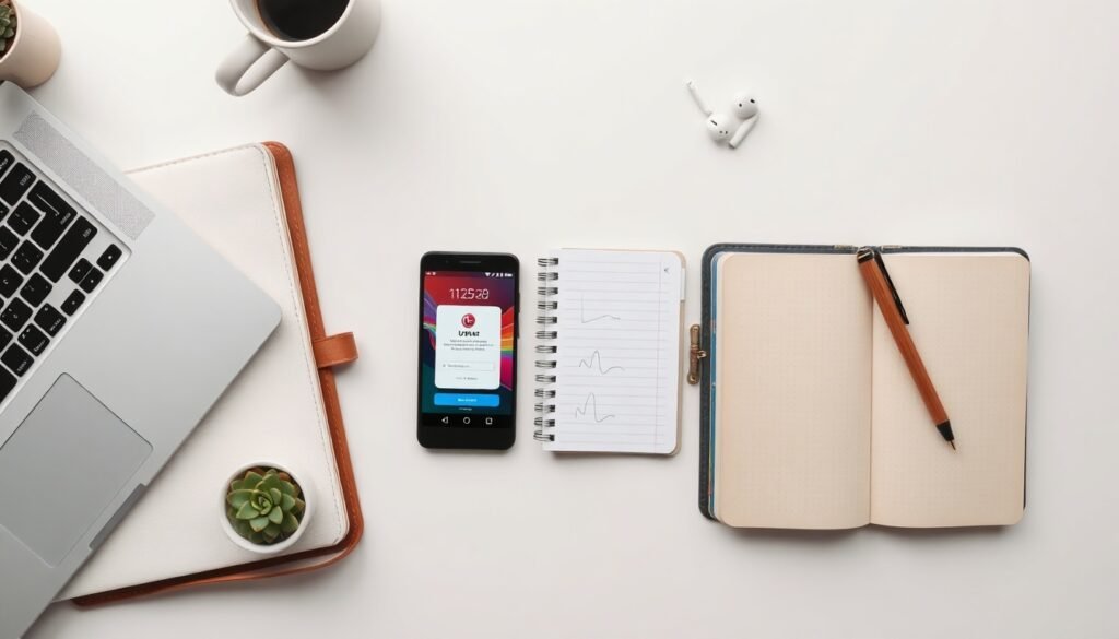 유플러스멤버십 - flat lay of smartphone displaying LG Uplus membership app on white desk, loyalty program concept