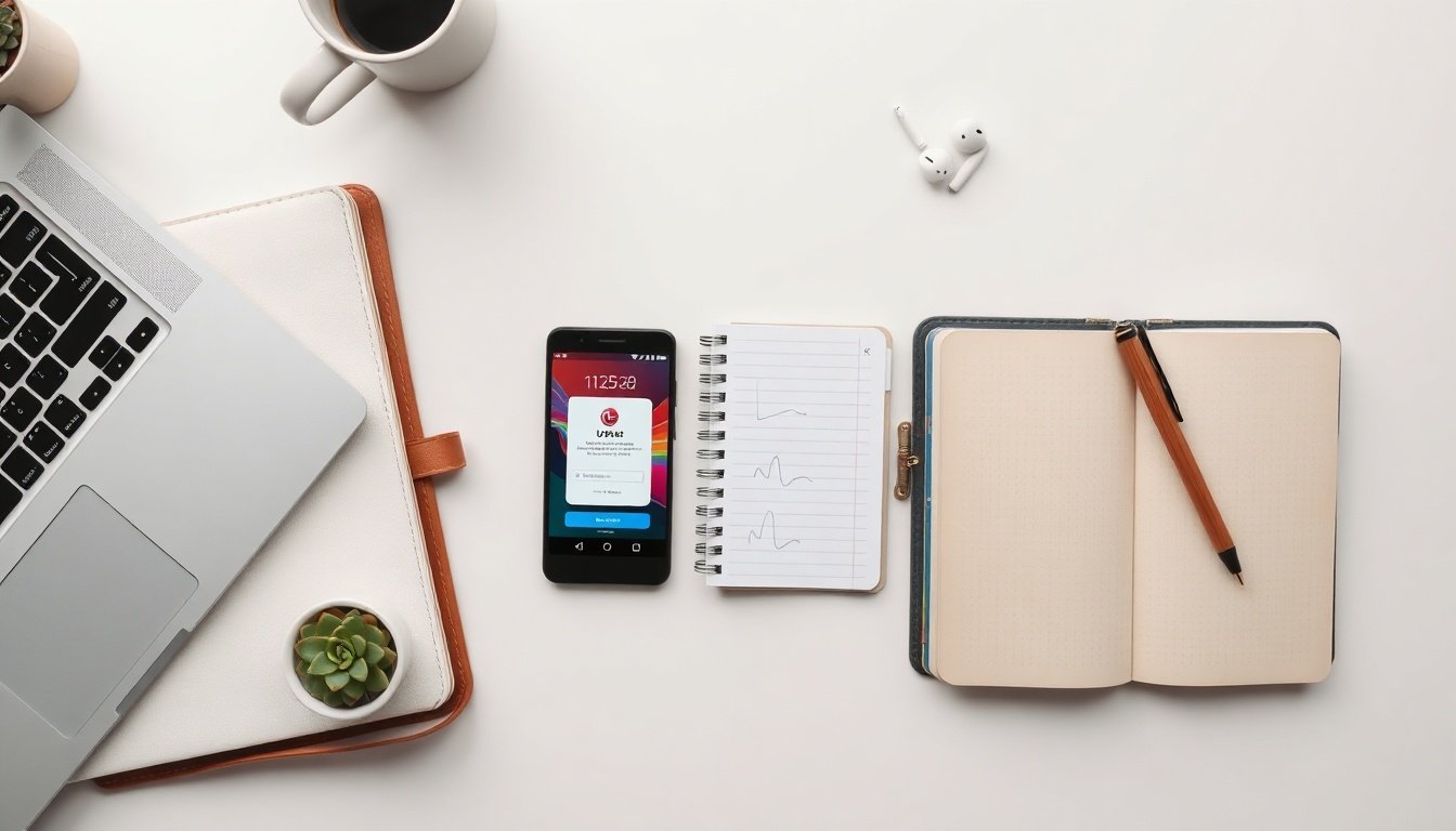 유플러스멤버십 - flat lay of smartphone displaying LG Uplus membership app on white desk, loyalty program concept