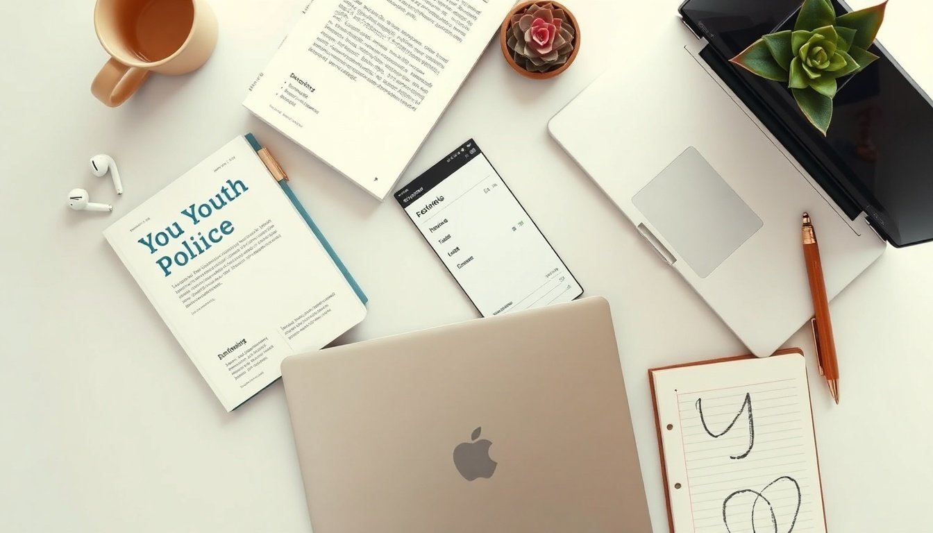 청년을 만난 - flat lay of Korean youth policy brochures and government support documents with a pen on clean white background, youth government support policy 2026